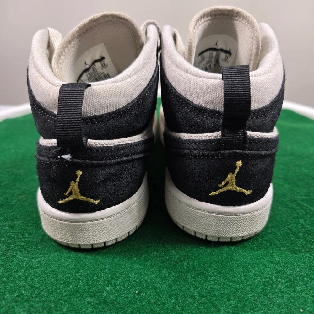 Nike Air Jordan 1 Mid Shoes‎ Kids 3Y Light Bone Metallic Gold 640734-023  Suede